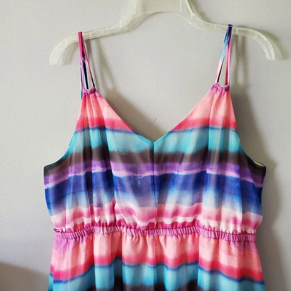 Lane Bryant Size 18/20 Watercolor Chiffon Strappy Striped Colorful Maxi Dress - Picture 9 of 14